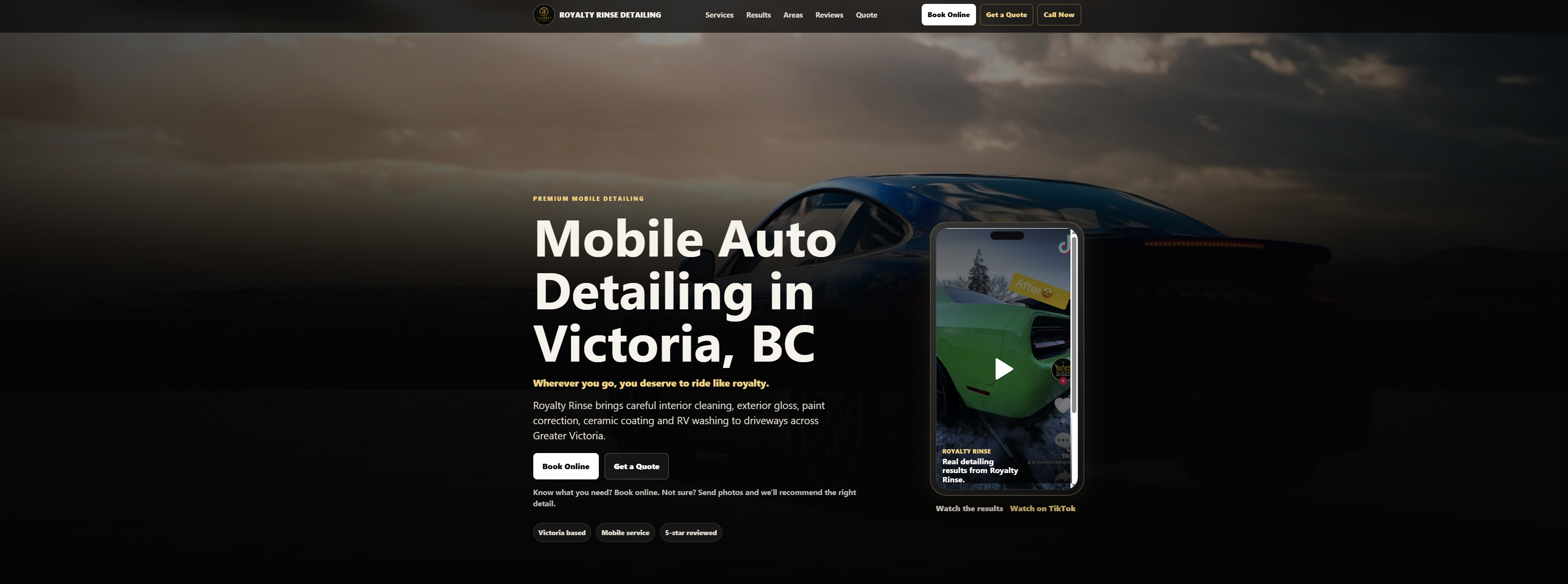 Royalty Rinse Detailing website homepage screenshot